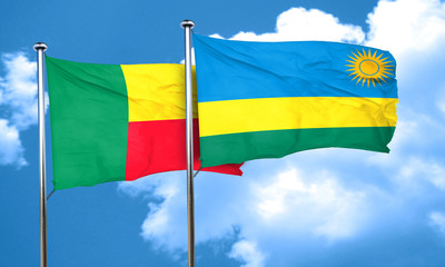 Benin flag with rwanda flag, 3D rendering