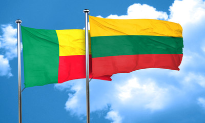 Benin flag with Lithuania flag, 3D rendering