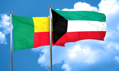 Benin flag with Kuwait flag, 3D rendering