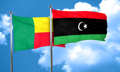 Benin flag with Libya flag, 3D rendering