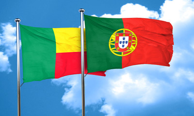 Benin flag with Portugal flag, 3D rendering