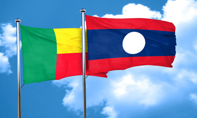 Benin flag with Laos flag, 3D rendering