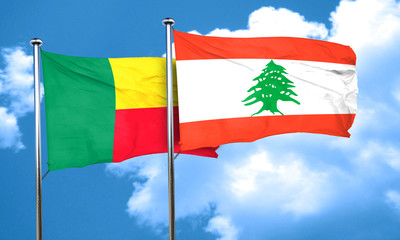 Benin flag with Lebanon flag, 3D rendering