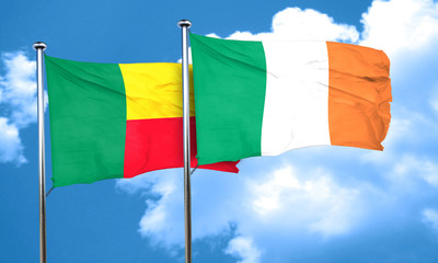 Benin flag with Ireland flag, 3D rendering