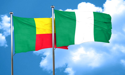 Benin flag with Nigeria flag, 3D rendering