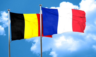 Belgium flag with France flag, 3D rendering