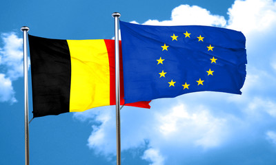 Belgium flag with european union flag, 3D rendering