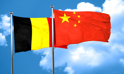 Belgium flag with China flag, 3D rendering