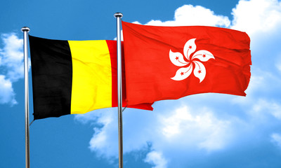 Belgium flag with Hong Kong flag, 3D rendering