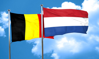 Belgium flag with Netherlands flag, 3D rendering