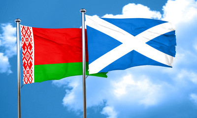 Belarus flag with Scotland flag, 3D rendering