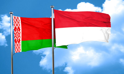 Belarus flag with Indonesia flag, 3D rendering
