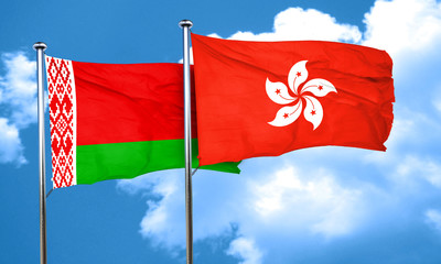 Belarus flag with Hong Kong flag, 3D rendering