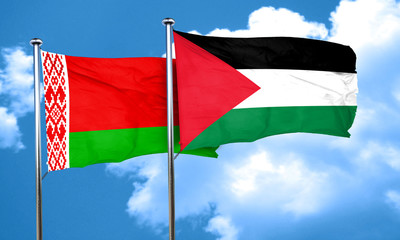 Belarus flag with Palestine flag, 3D rendering