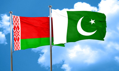 Belarus flag with Pakistan flag, 3D rendering