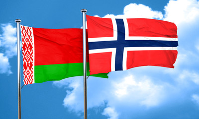 Belarus flag with Norway flag, 3D rendering