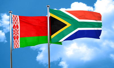Belarus flag with South Africa flag, 3D rendering