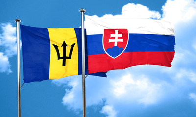Barbados flag with Slovakia flag, 3D rendering