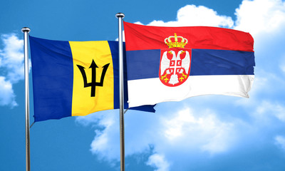 Barbados flag with Serbia flag, 3D rendering