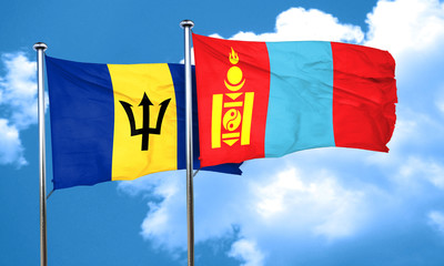 Barbados flag with Mongolia flag, 3D rendering
