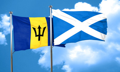 Barbados flag with Scotland flag, 3D rendering