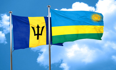 Barbados flag with rwanda flag, 3D rendering