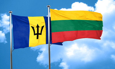 Barbados flag with Lithuania flag, 3D rendering