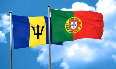 Barbados flag with Portugal flag, 3D rendering
