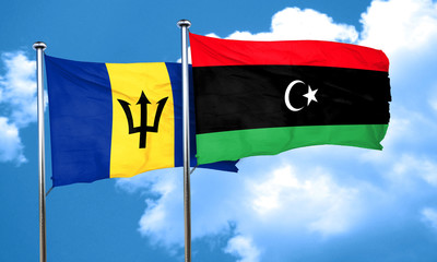 Barbados flag with Libya flag, 3D rendering