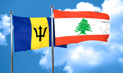 Barbados flag with Lebanon flag, 3D rendering