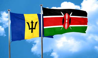 Barbados flag with Kenya flag, 3D rendering