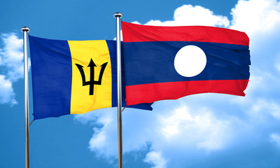 Barbados flag with Laos flag, 3D rendering