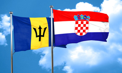 Barbados flag with Croatia flag, 3D rendering