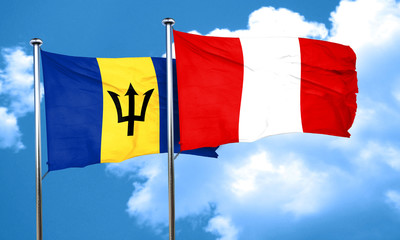 Barbados flag with Peru flag, 3D rendering