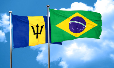 Barbados flag with Brazil flag, 3D rendering
