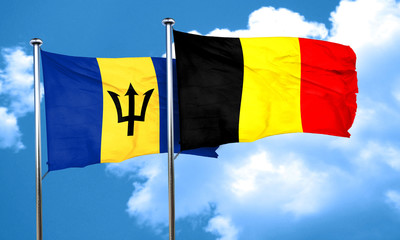 Barbados flag with Belgium flag, 3D rendering