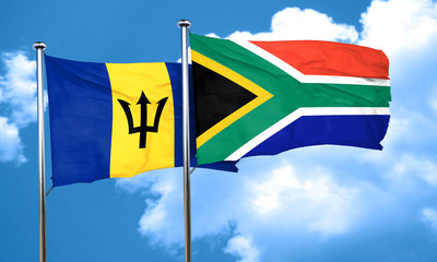 Barbados flag with South Africa flag, 3D rendering
