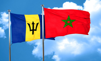 Barbados flag with Morocco flag, 3D rendering