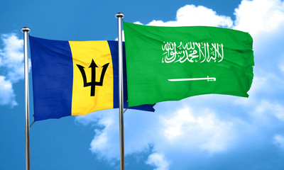 Barbados flag with Saudi Arabia flag, 3D rendering