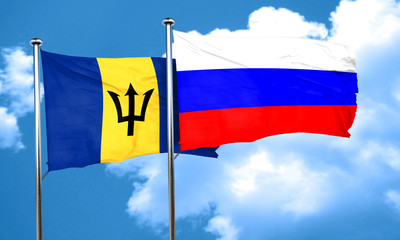 Barbados flag with Russia flag, 3D rendering