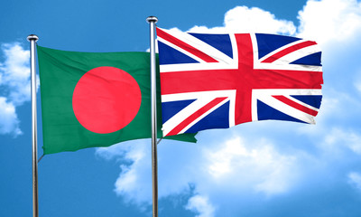 Bangladesh flag with Great Britain flag, 3D rendering