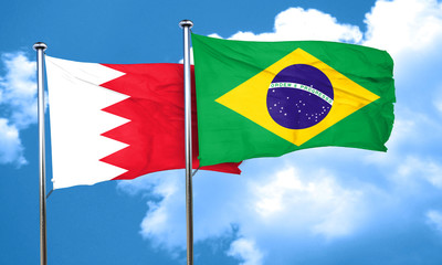 Bahrain flag with Brazil flag, 3D rendering