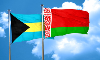 Bahamas flag with Belarus flag, 3D rendering