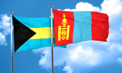 Bahamas flag with Mongolia flag, 3D rendering