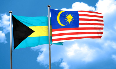 Bahamas flag with Malaysia flag, 3D rendering