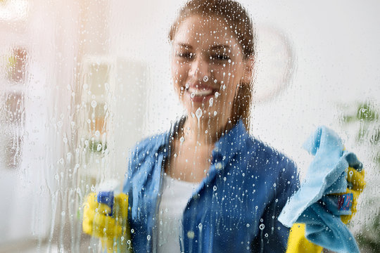 Cleaning window with special cleaner