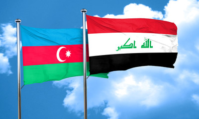 Azerbaijan flag with Iraq flag, 3D rendering
