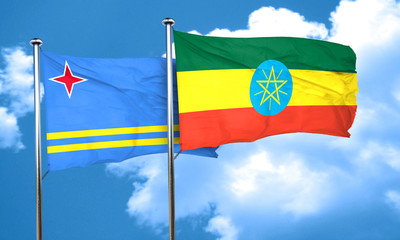 aruba flag with Ethiopia flag, 3D rendering