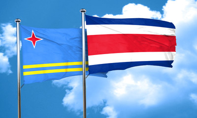 aruba flag with Costa Rica flag, 3D rendering