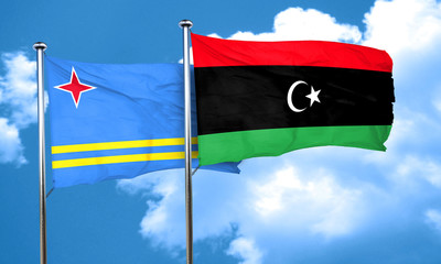 aruba flag with Libya flag, 3D rendering